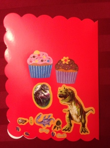 And the back. Cupcakes. Dinosaurs. Sounds like a party to me! 